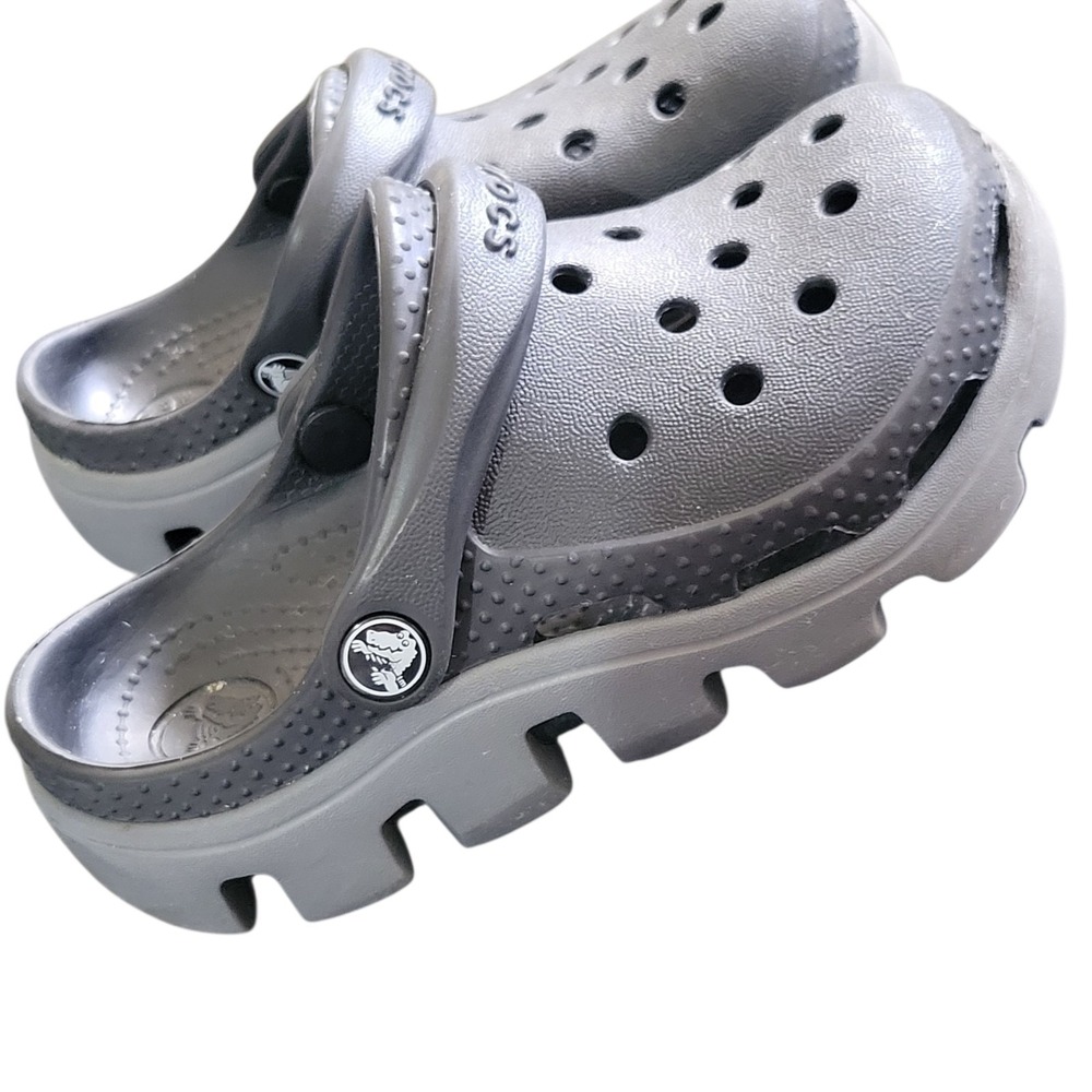 CROCS Duet Sport Clogs Kids 8/9 Black Gray Croslite Slip On Water Shoes
